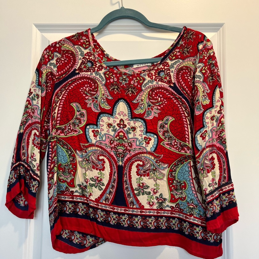 Miami Red Printed Top with Overlapping Open Back, Size Small